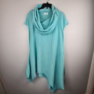Bryn Walker Turquoise Linen Cowl Neck Asymmetrical Sharkbite Noa Tunic Top XL